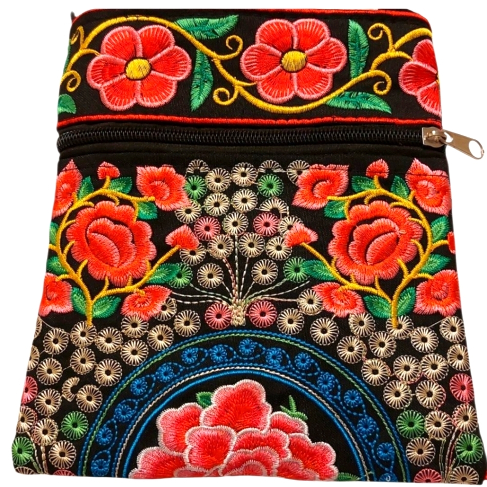 Embroidered Thai Floral Mini Crossbody Bag EUC Host Pick